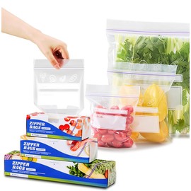 RINGSUN Zip Lock Bags, 65-Pack 3-Size Reusable Food Storage Ziplock Bags, Leak Proof Safe Fridge Organiser Freezer Bags for Kitchen Sandwich Lunch Bags