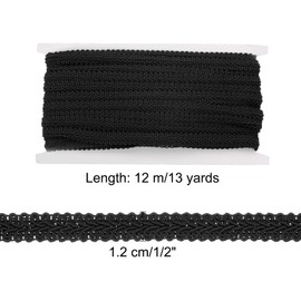 uxcell 1/2" x 13 Yards Gimp Braid Trim Woven Fabric Ribbon Polyester Curtain Upholstery Trim for DIY Craft Sewing Accessories Costume Home Decoration, Black