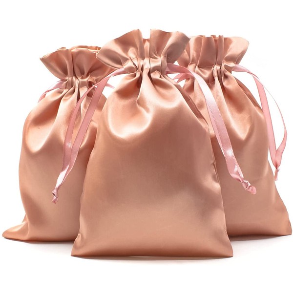 Knitial 6" x 9" Satin Rose Gold Gift Bags, Jewelry Bags, Wedding Favor Drawstring Bags Baby Shower Christmas Gift Bags 50 per Pack