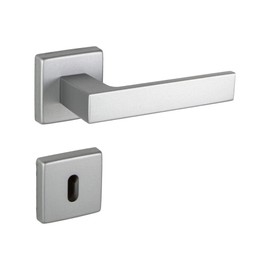 Gedotec Door Handle Set Aluminium Door Fitting Chrome Silver Matt Door Handle Room Door on Square Rosette BB Deadlock Door Handle Set Interior Door Push 1317 1 Set with Mounting Material
