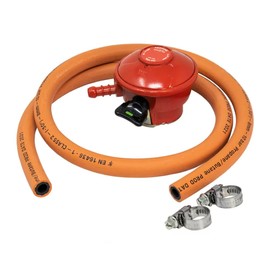 JD Brands Patio Gas Regulator 27mm Clip On with 2m Hose & 2 Clips – Compatible with Calor & Flogas Propane Tanks for BBQs, Heaters & Outdoor Equipment
