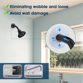 RAINREVIVE 6 Inch Shower Arm with Flange and Stabilizer Bracket, Wall Mounted Shower Pipe Arm 304 Stainless Steel For Fixed Shower Head & Handheld Showerhead, Matte Black