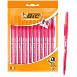 Bic Oil-based Ballpoint Pen, Round Stick, 0.03 inches (0.7 mm), Red, Pack of 12
