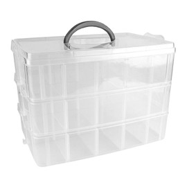 Ideen mit Herz Storage box with lid and carry handle, 30 compartments, transparent, 26 x 18.5 x 17 cm, 3 levels with 10 compartments, sorting box for small parts, beads, jewellery, screws