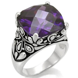 YourJewelleryBox CUSHION CUT PURPLE AMETHYST SIMUALATED DIAMOND RING NEVER TARNISH STEEL TK016 Q