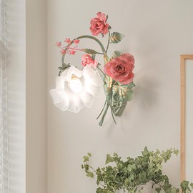MeiXtrevar Vintage Floral Wall Sconce,Metal Wall Lamp with Glass Lampshade,Mounted Wall Lights for Bedroom Living Room Corridor Vanity Hallway E26 Wall Art Scones 40 * 40Cm Right