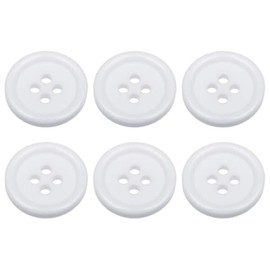 Pack of 6 White Sew on 18mm Round Buttons Flat 4 Holes 28L 28 Ligne