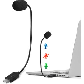 Mini USB Microphone for Laptop, External Desktop Computer Small Mic, Condenser Portable Mic with Gooseneck & Mute Button, Compatible With PC and Mac, Plug & Play, For Meeting, Call Voice (Black)