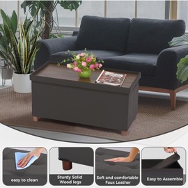 Dorriss Ottoman Storage Bench for Living Room Storage Ottoman with Tray Bedroom Foot Stool Storage Ottomans Coffee Table Lid Storage Footstool with Legs end of Bed Faxu Leather 30" Inch (L-Grey)