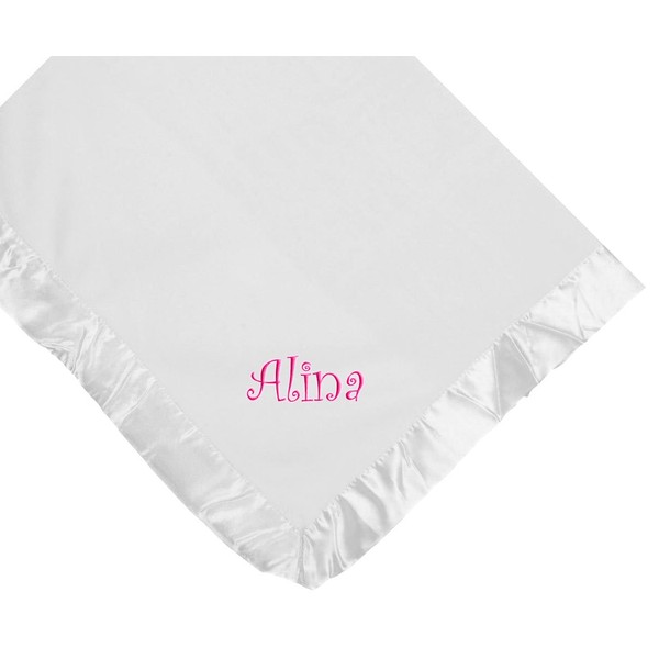 Fastasticdeal Alina Girl Name Embroidery Microfleece White Baby Embroidered Blanket