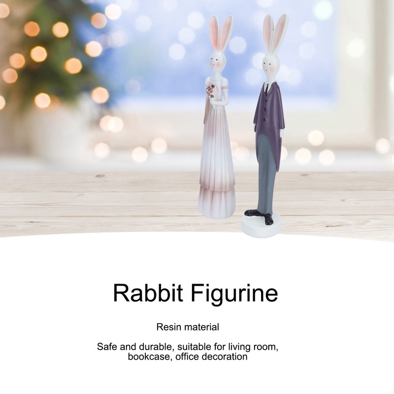 1 Pair Rabbit Ornament Innovative Resin Couple Rabbits Figurine Wedding