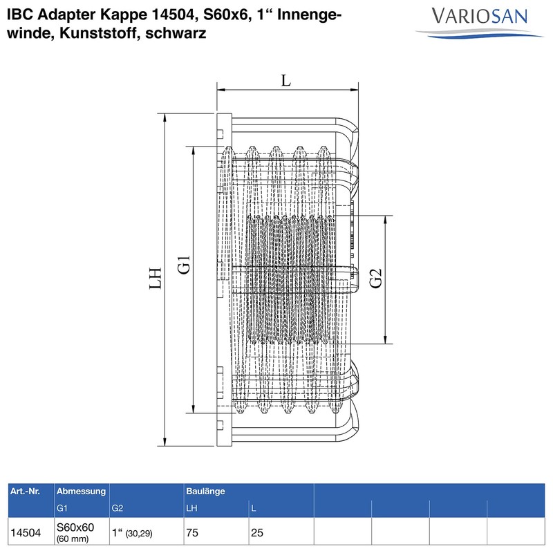 VARIOSAN IBC Adapter Cap 14504, S60 x 6, 1 Inch