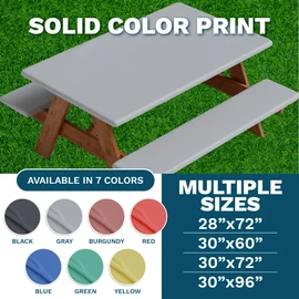 Sorfey Picnic Table Cover with Bench Covers -Fitted with Elastic, Vinyl with Flannel Back, Fits for Table 30"x 60" Rectangle,Water Proof, Solid Black Design