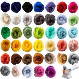 Sukh 40pcs Felting Wool Roving - Wool Roving for Needle Felting - Core Wool Roving Bulk Spinning DIY Craft Mix Color
