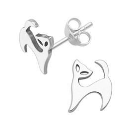 Heather Needham Sterling Silver Cat Earrings - Happy Cat Stud Earrings - SIZE: 9mm. Gift Boxed 5042
