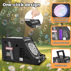 Panacare Bubble Machine, Automatic Bubble Machine 20,000 + Bubbles / Min, 240 ml Tank, 6 Holes for Birthday, Party, Wedding (Black)