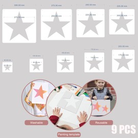 Queerelele Pack of 9 Star Stencils, Plastic 5 Point Star Stencil, Large Pentagram Stencil, Star Stencils for Painting on the Wall Window Home Decoration DIY Crafts