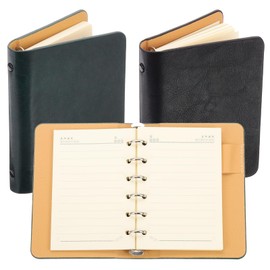 PATIKIL 6 Ring Binder Cover, 2 Pack A7 Leather Notebook Binder Mini Refillable Loose Leaf Personal Planner with 50 Sheets Line Paper, Green/Black