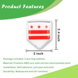 Washington DC Flag Decal Sticker Car Emblem District of Columbia Flag Car Decoration Accessories Chrome Shield for Truck Vehicles Cars, 2 Pack