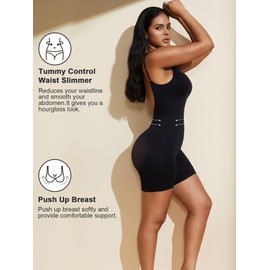 PAUKEE Women's Backless Shapewear Bodysuit Tummy control Shorts Seamless Body Shaper Sleeveless Tanks Tops (Black, Small)