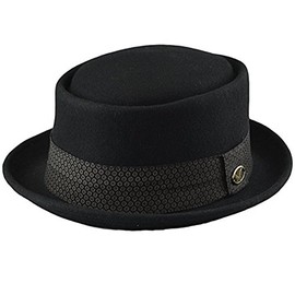 Mens Crushable Wool Felt Porkpie Fedora Hats (L/XL, HE35 Black)