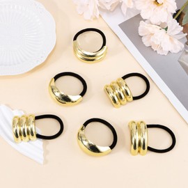 Chanaco 6Pcs Metal Hair Tie Gold Hair Cuffs for Women Geometric Gold Hair Ties Pony Tail Hair Cuff for Thick Hair Elastic Hair Ties Ponytail Cuff Hair Accessories No-damage
