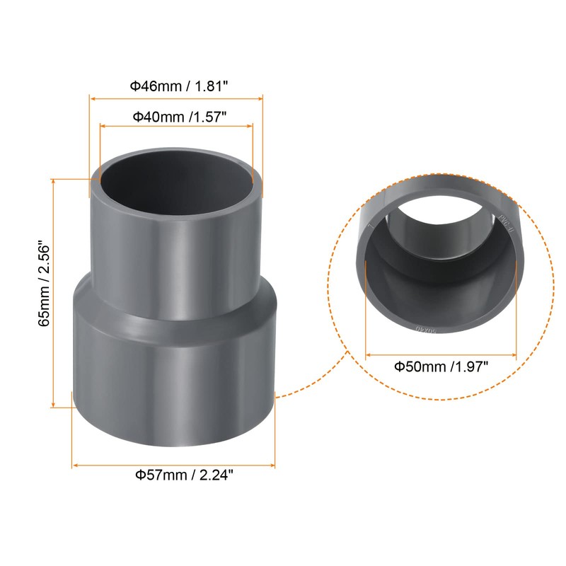 PATIKIL PVC Reducer Pipe Fitting 50x40mm, 3 Pack Straight Coupling
