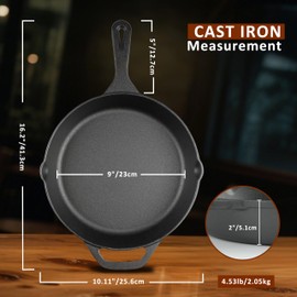 10 Inch Cast Iron Skillet, Pre-Seasoned Frying Pan for Oven, Stovetop, Grill & Campfire, Durable, Non-Toxic, Even-Heating Cookware, Black