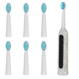 Veseek Diamond Sonic Electric Toothbrush Bling Rechargeable Toothbrushes for Adults with 6 Brush Heads Vibrating Toothbrush-5 Modes, USB-C Fast Charge,2Min Smart Timer,IPX7 Waterproof(White)