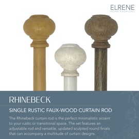 Elrene Home Fashions Rhinebeck Single Faux-Wood Curtain Rod, For Curtains and Drapery with Rustic Cap Finials, 1-Inch Diameter, 86"-120" Adjustable Rod, Antique Walnut