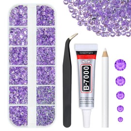 qiipii Amethyst Purple Crystal Resin Rhinestones w B7000 Jewelry Glue for Bedazzling Crafting Flatback Stones 2mm-6mm Diamonds Crystals Gems Charms for Nails Face Eyes Makeup Tumblers Bottles Crafts