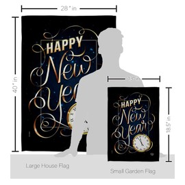 Ornament Collection New Year Clock Garden House Flag Set Winter Countdown Champagne Party Fireworks Celebrate Decoration Banner Small Yard Gift Double-Sided, Made in USA