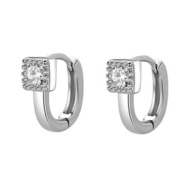 Mini Princess Round Cut CZ Small Hoop Cartilage Earrings for Women Teen Girls S925 Sterling Silver Tiny Square Crystal Diamond Hypoallergenic Dainty Sleeper Hoops Jewelry Gifts for Petite Ear 7mm