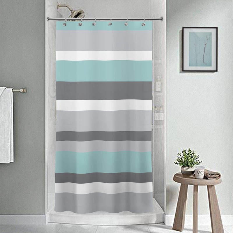 Sunlit Horizontal Stripes Water-Repellent Aqua Blue Gray 36 x 72