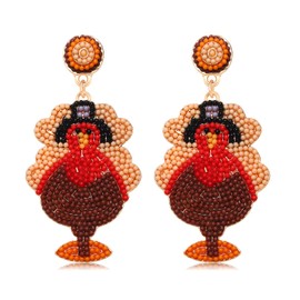 Thanksgiving Earrings for Women Autumn Fall Dangle Earrings Beaded Pumpkin Earrings Rhinestone Letter THANKS Earrings for Party Jewelry Gifts
