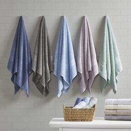 Madison Park Organic 100% Cotton Bathroom Towel Set, Hotel & Spa Quality Highly Absorbent, Quick Dry, Include for Shower, Handwash & Facial Washcloth, Multi-Sizes, Grey