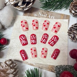 Christmas Red Press on Nails Short Square Christmas Fake Nails with Designs Red Glitter Artificial Nails Glossy Christmas Glue on Nails Christmas Acrylic Nails Stick on Nails for Women Christmas 24Pcs