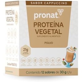 PRONAT  Proteína Vegetal en Polvo  Sabor Capuchino 12 Sobres de 30 g  20 g de Proteína por Porción  Sin Azúcar  Sin Gluten  Apta para Vegetarianos