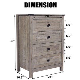 CATMIX Farmhouse 4 Drawers Dresser, Wood Double Dresser Chest of Drawers Wide Storage Organizer Cabinet for Bedroom, Living Room, Rustic Grey