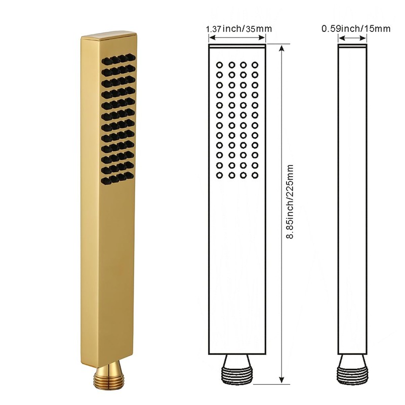 Asyas Square Solid Brass Hand Held Shower Head (Gold)