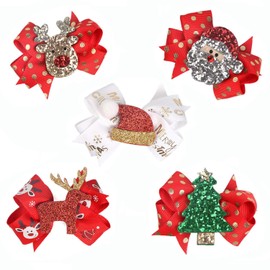 Christmas Hair Clips,5pcs Christmas Bow Hair Clip Bows Barrettes Hair Accessories For Girls Children Christmas Party Festival Hair Decor
