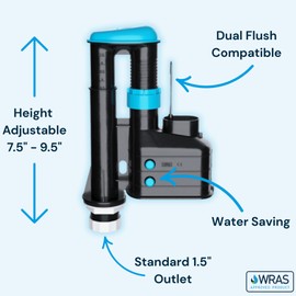 Hulthor Lever Flush Syphon with Chrome Lever Handle – Dual Flush Height Adjustable Toilet Syphon for Close Coupled Toilets – Easy Fit Flush Valve with Internal Overflow and Cistern Lever Included