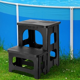 DECOHS Foldable Spa Hot Tub Steps, Non-Slip 2 Step Stool Pool Ladder, Universal Spa Steps Hot Tub Stairs for Outdoor Indoor Deck Patio Steps Accessories, Black