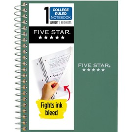 Five Star Spiral Notebook, 1 Subject, College Ruled Paper, 7" x 4-3/8", Personal Size, 80 Sheets, Green (450048CH1-ECM)