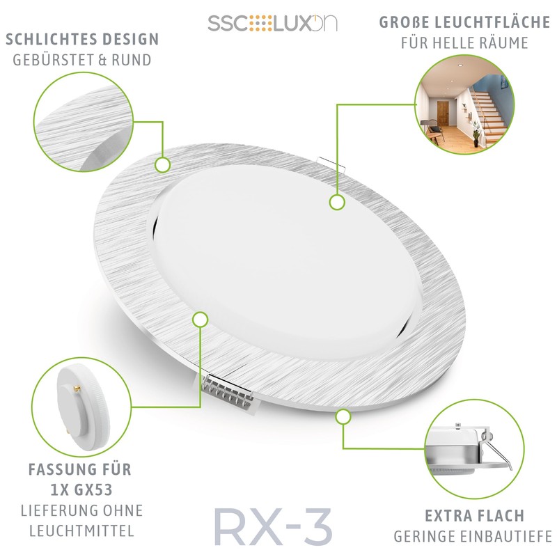 SSC-LUXon Pack of 6 RX-3 Recessed Spotlights 230 V Brushed