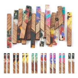 16Pcs Resin Wood Rectangle Charms with Gold Foil Long Bar Wood Earring Blanks Charms Big Pendants for Crafts DIY Earring Findings Jewelry Making Supplies 40x5mm