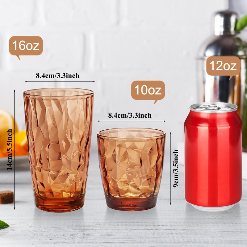Plastic Tumblers Drinking Glasses Set of 8, 10oz & 16oz