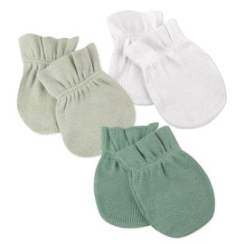 HonestBaby Multipack Baby Cap Hats and Mitts Sets No Scratch Mittens 100% Organic Cotton for Newborn Boys, Girls, Unisex, 3-Pack Sage Ombre, One Size