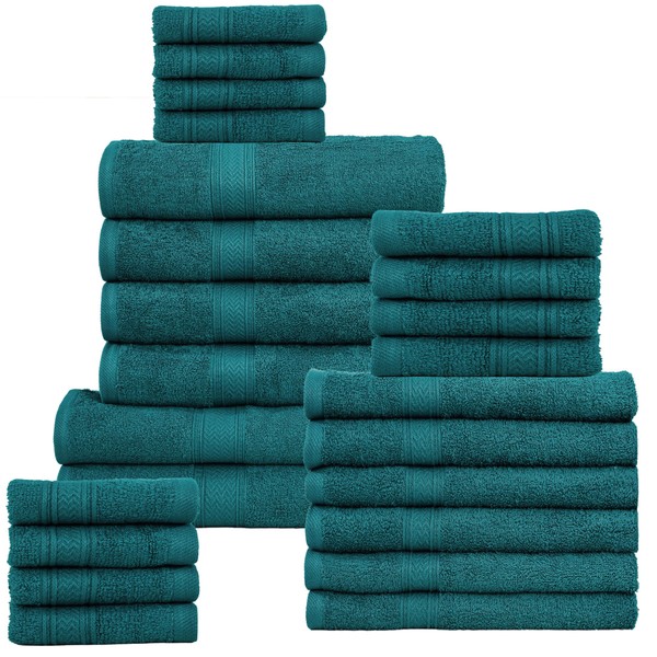 HILLFAIR 24 Piece Bath Towels Set for Bathroom- 100% Cotton