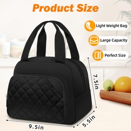 MIAOJIE Lunch Bag for Women Men Adults, Insulated Lunch Bags for Work, Insulated Lunch Box Leakproof Cooler Lunchbox for Work Office Camping Travel Reusable Lunch Tote Bag Water Resistant (Black)
